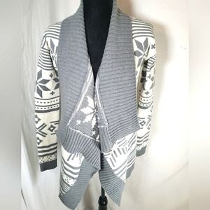 Express Gray and White Aztec Print Merino Wool Blend Cardigan Sweater Sz S
